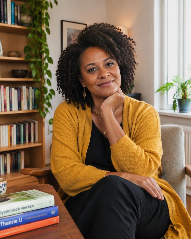 Portret van de spreker in een praktijkruimte met boeken